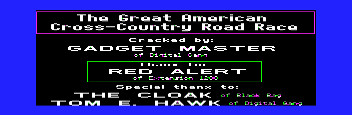 Great American Cross-Country Road Race, Title Screen